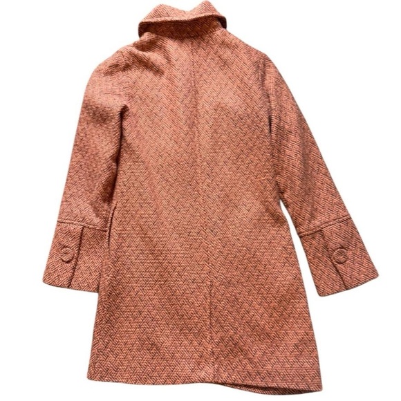 A81-Brown & Orange herringbone wool blend peacoat with 2 pockets & buttons - Picture 3 of 8